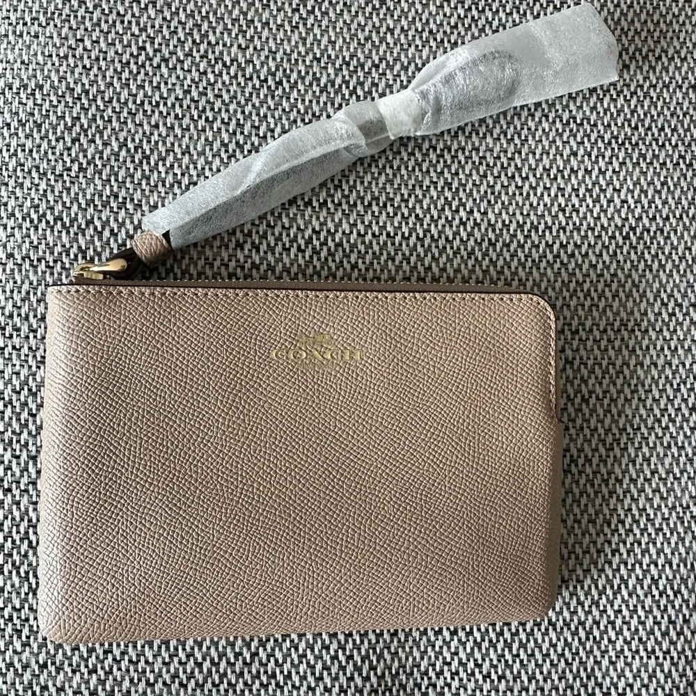 Coach Gold/Taupe Corner Zip Wristlet